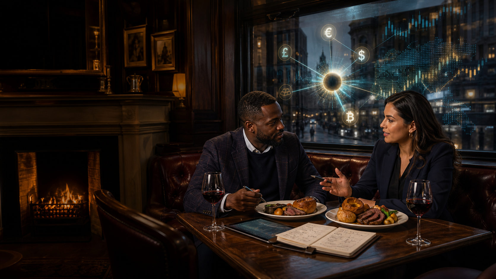 Two strategists connect global markets around a luminous intelligence core